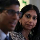 Article thumbnail: FILE - Britain's Prime Minister Rishi Sunak, left, and Britain's Home Secretary Suella Braverman, attend a meeting with the local community and police leaders following the announcement of a new police task force to help officers tackle grooming gangs, in Rochdale, England, Monday, April 3, 2023. British Prime Minister Rishi Sunak has fired Home Secretary Suella Braverman, who drew anger for accusing police of being too lenient with pro-Palestinian protesters. The government says Braverman has left her job as part of a Cabinet shuffle on Monday, Nov. 13, 2023. (Phil Noble/Pool Photo via AP, File)